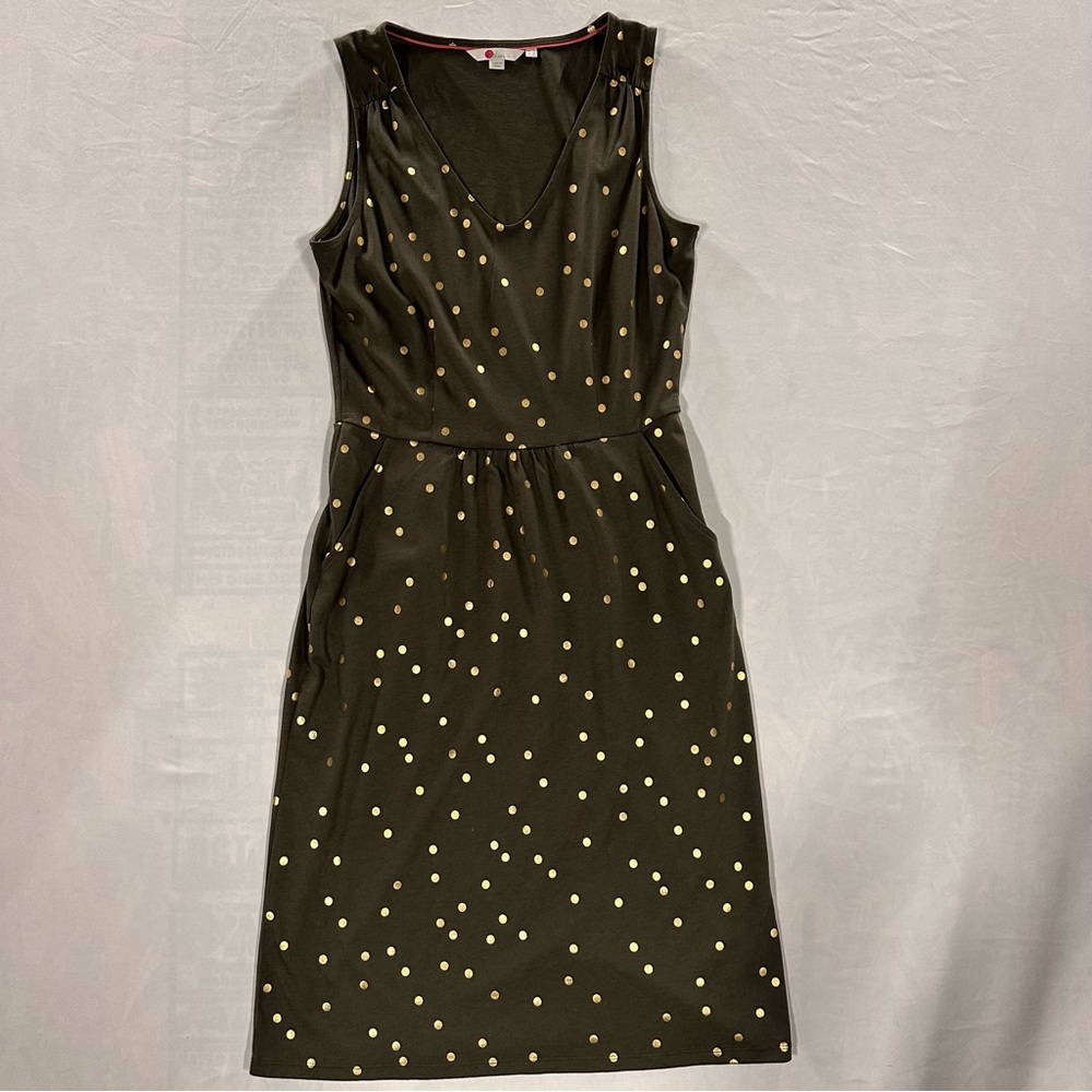 Boden Melinda dress women’s size 8l olive green with gold polka dots - Picture 3 of 6